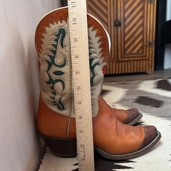 Custom Hammon Cowboy Boots, Women's 8C, PeeWee, Brown & Tan, inlaid tops - Picture 5 of 11